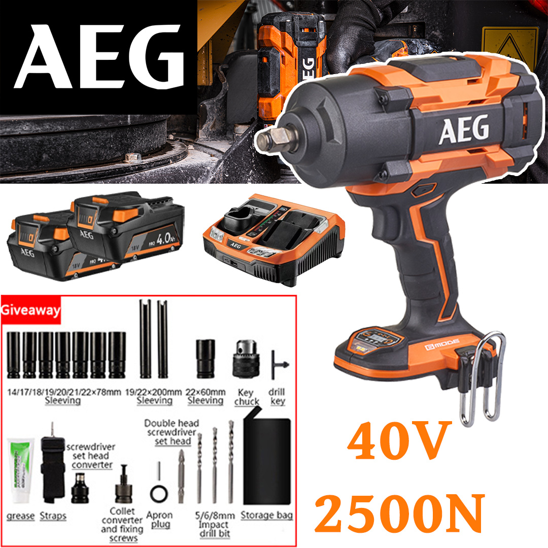 【AEG】40V (par de torsión 2500 N.M + batería de 5AH×2) funciona hasta 12 horas + accesorios