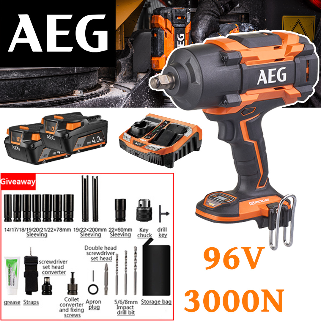 【AEG】96 V (par de torsión 3000 N.M + batería de 8 AH×2) funciona hasta 20 horas + accesorios